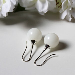 White ball earrings, Big white globes, Sphere white dangle earrings, Dangle white globes, White drop earrings.
