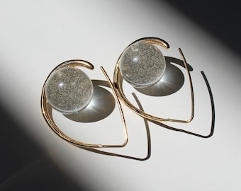 Transparent sphere/orb/ball earrings with gold steel ear-wire. Big transparent earrings. Minimalist resin earrings.