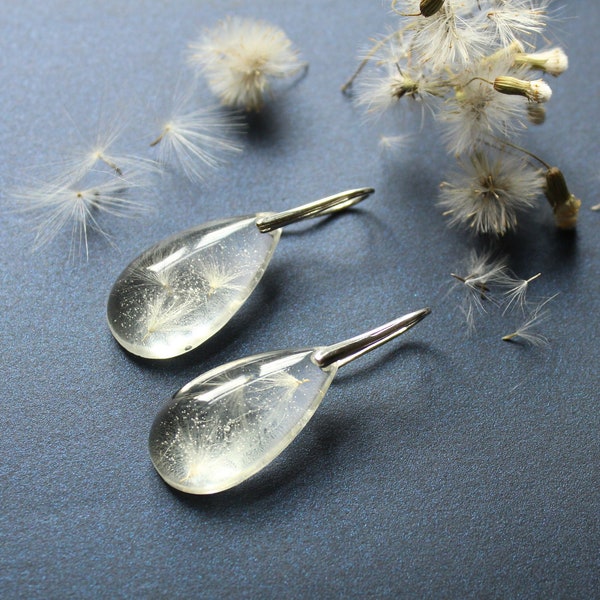 Drop earrings Earrings with dandelions Transparent dandelion earrings
