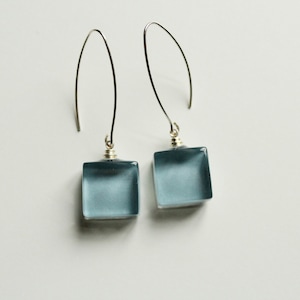 Blue glass earrings. Glass and silver earrings. Blue/grey/crack glass earrings with silver hooks. Many variations.Dangle square earrings.