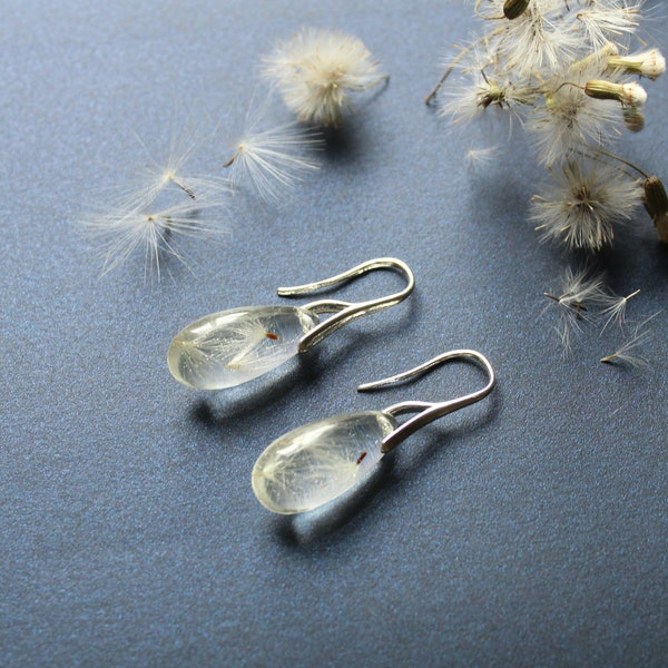 Drop earrings with dandelions Transparent dangle earrings Small and large earrings