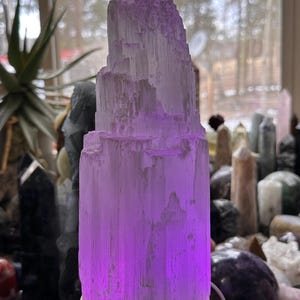 Large Selenite Crystal Tower With A Color Changing LED Lighted Stand!