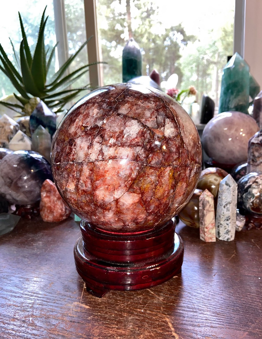 239G Fire Quartz Crystal Sphere