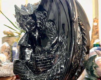 Epic Hand Carved Black Obsidian Full Body Dragon! 25 lb  14” Tall