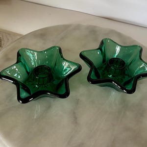 Green Glass Star Shaped Candle Holders (2)