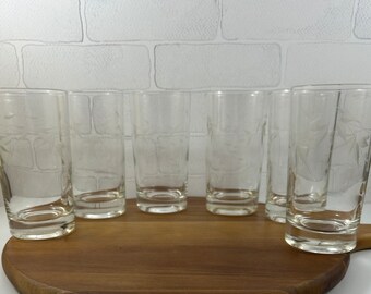 Vintage Etched Clear Glasses Leaves and Flowers Set of 6