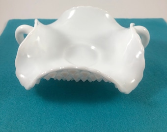 Fenton Milk Glass Hobnail Bon Bon Candy Dish with Double Handles