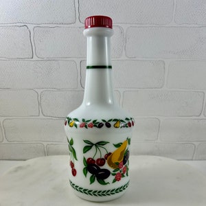 Milk Glass Liquor Bottle SCHLADERER Brand German Bottle Fruit and Berries