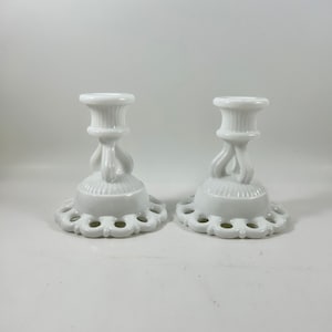 Westmoreland Doric Milk Glass Candlestick Holders Set of 2