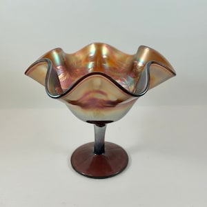 FENTON Amethyst Iridescent Compote/Candy Dish Carnival Glass