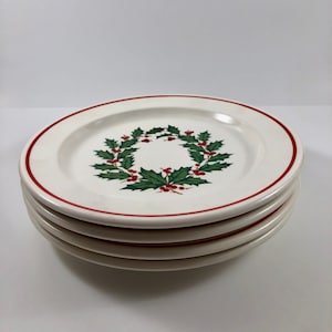 Holiday Wreath Bread Plates Anchor Hocking  IRONSTONE Set of 4