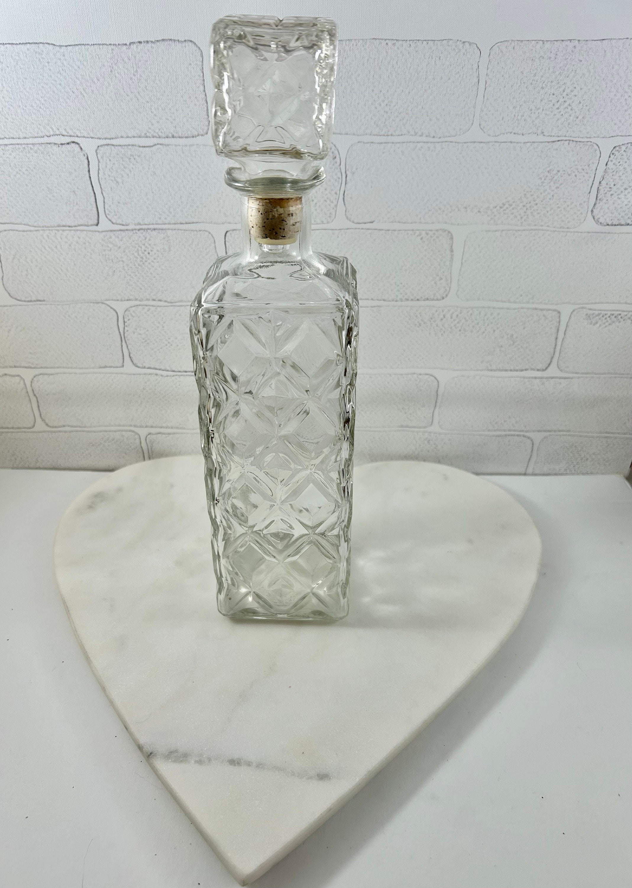 MCM Square Liquor Decanter 1960s Square Bottle Diamond Pattern