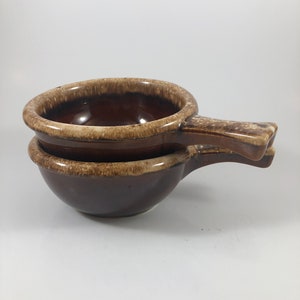 Brown Drip Glaze Pottery Chili Bowls Handled Bowls