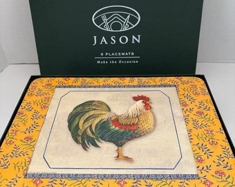 Provencal Rooster Placemats, Jason Products, New Zealand, boxed set of 6.