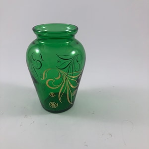 Anchor Hocking Emerald and Gold Bud Vase