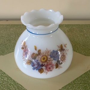 Milk Glass Foral Lampshade Blue and Pink Roses Scalloped Edge 8&quot; (#19)