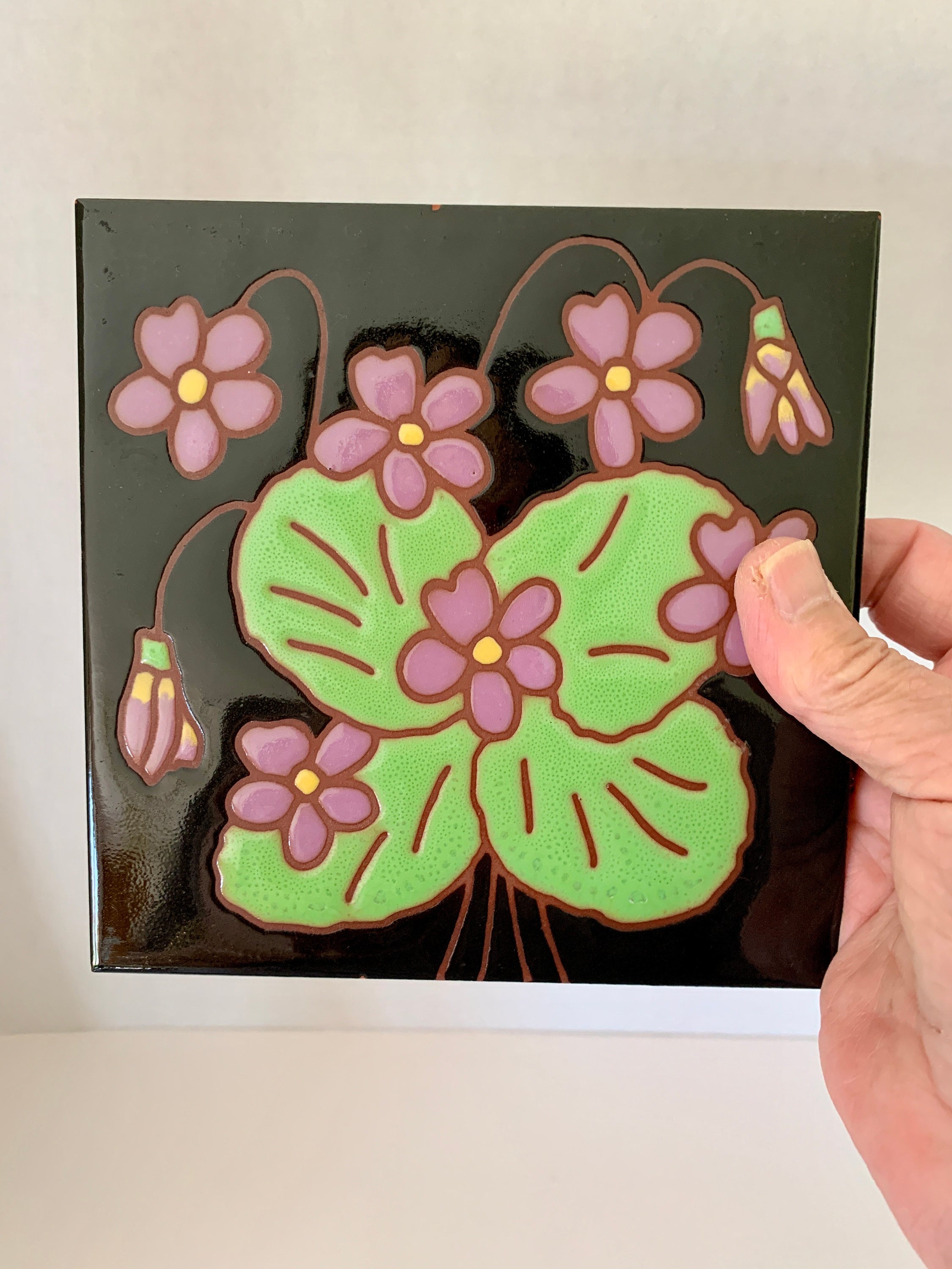 CL DESIGN ドライフラワー入り　アートトレイドイツ製 Violets Art Tile, Besheer, 6