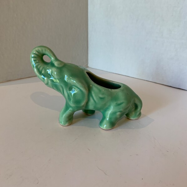 Small Green Ceramic Elephant Planter