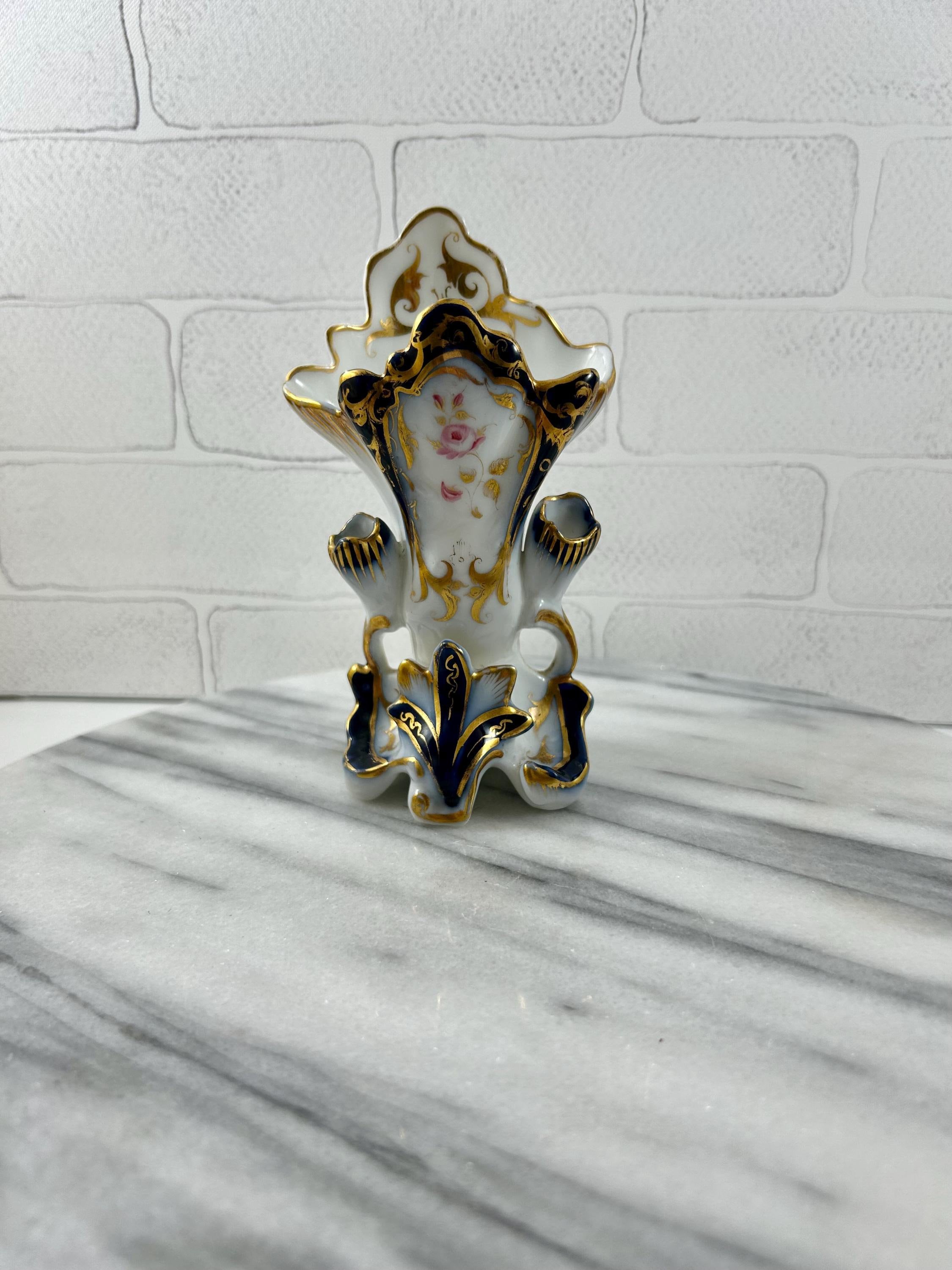 Antique Porcelain Ornate Bud Vase ~ Gold and Blue With Roses (#191) - Etsy