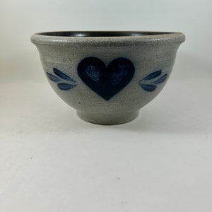 Rowe Pottery 1987 Blue Heart Bowl Salt Glaze