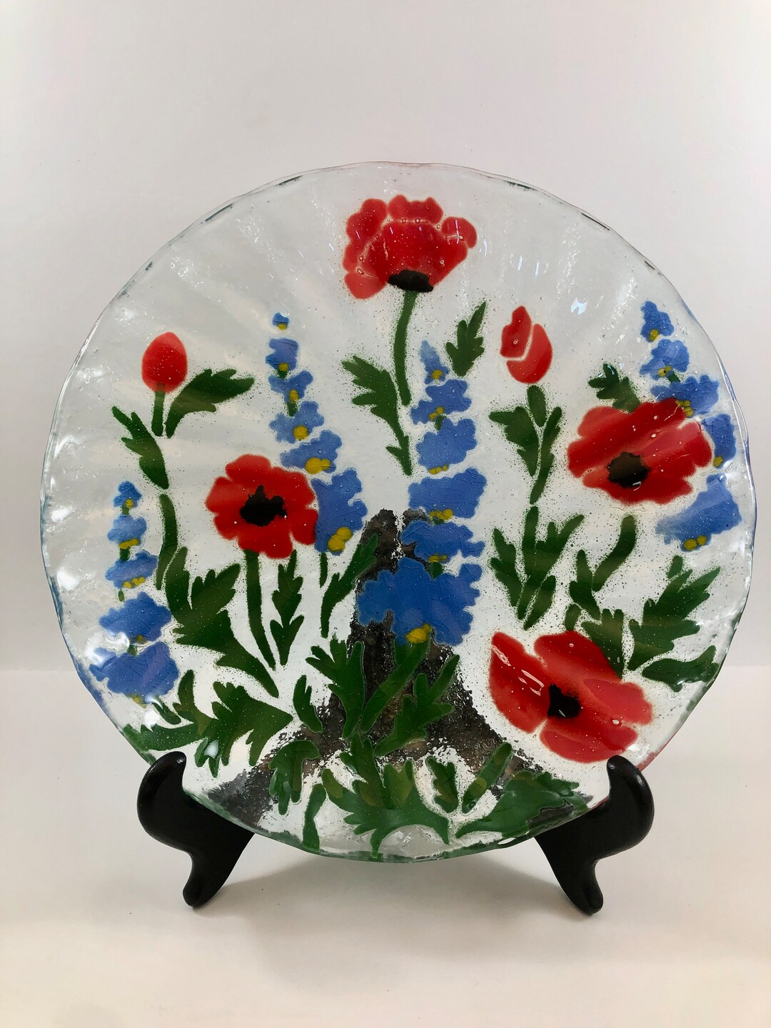 Fused Glass Plate Poppies and Purple Delphiniums Art Glass Etsy