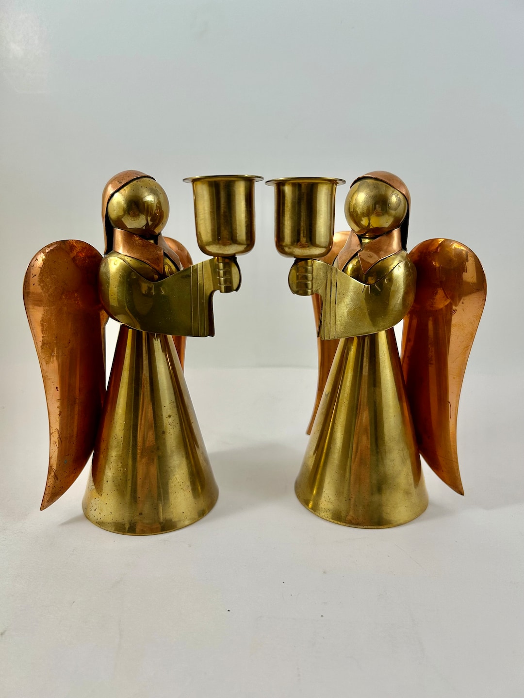 Vintage Brass and Copper Angel Candle Holders Set of 2 Etsy
