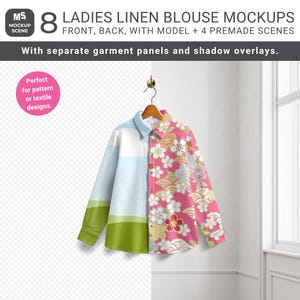 Blusa feminina de linho - Maquete inteligente em Canva para padrões de superfície e designs têxteis.