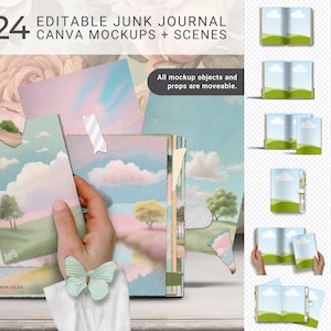 Junk Journal Canva Mockup Kit Fully Customisable and editable with moveable props Add your own background to display pages and ephemera