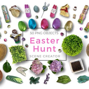 Easter Egg Hunt Scene Creator, Realistic Digital Stickers Bundle, PNG Files to add to your Mockups, Planners and Designs