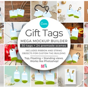 Gift Tag Mockup Builder for Canva Gift Card Hang Swing Tag Label Gifting Printables Stationery Shop Price Label Product Works Like Photoshop