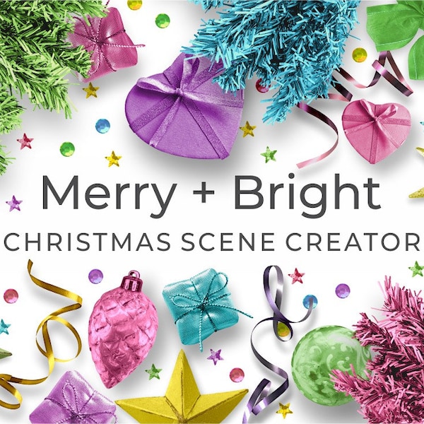 Merry and Bright Christmas Scene Creator Bundle Canva PNG Props Objects Scene Builder Styled Mockup Scene Photo Elements Flat Lay Top View