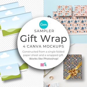 Gift Wrap Mockup for Canva Sampler Gifting Paper Pattern Design Mockup Wrapping Paper Birthday Christmas Simple Works Like Photoshop