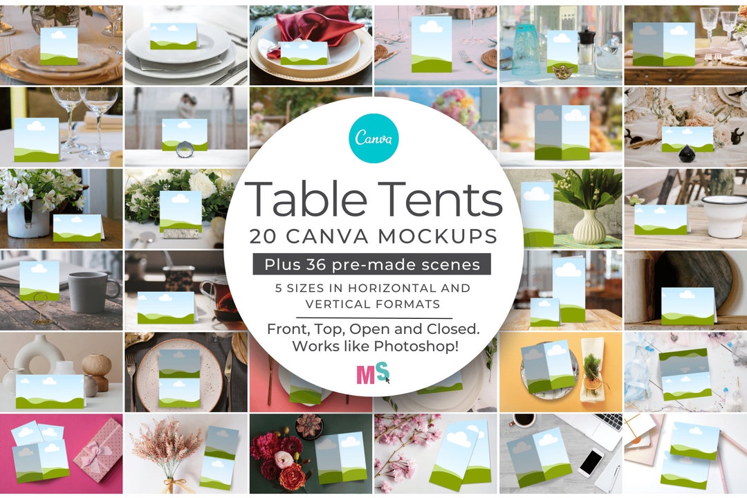 Table Tent Smart Mockup Bundle for Canva for Name Card Place Signs for ...