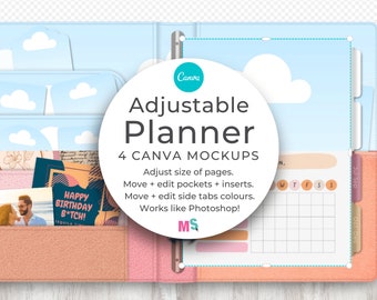 Planner Mockup Canva Template Adjustable Pages for Digital Planners Worksheets Scrapbooking Junk Journals Diary Recipe Binder and Ephemera