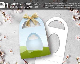 Easter Egg Carrier Canva Mockup with Dieline Front and Back Packaging Customizable Editable Drag and Drop Easy to use for Pattern Designers