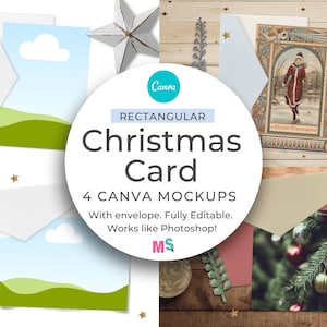 Rechteckige Weihnachtskarte Mockup Canva Grußkarte Mockup Canva Printable Mockup A6 6x4 Canva Mockup Bearbeitbare Requisiten, funktioniert wie Photshop