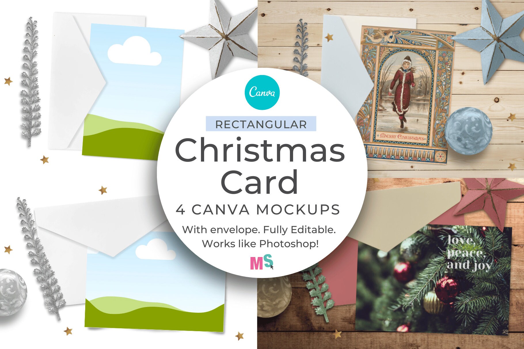 Rectangular Christmas Card Mockup Canva Greeting Card Mockup Canva Printable Mockup A6 6x4 Canva Mockup Editable Props, Works like Photshop