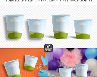 Disposable Paper Cup Set (Small and Large) Canva Smart Mockup for Coffee Shop Branding, Party Supplies, Product Display