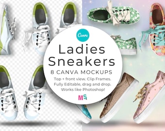 Ladies Sneakers Mockup Canva Template Shoe Mockup Footwear Apparel Merchandise Textile Fabric Surface Pattern Seamless Works Like Photoshop