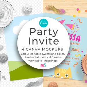 Maqueta de invitación a fiesta Plantilla de Canva Invitación de maqueta de Canva Invitación de fiesta de maqueta de Canva Invitación de cumpleaños para niños Funciona como Photoshop
