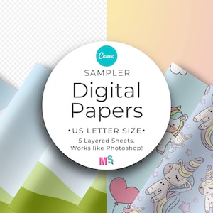 Digital Paper Mockup Sampler for Canva US Letter Printable Papers Wall Art Seamless Pattern Listing Templates Works Like Photoshop