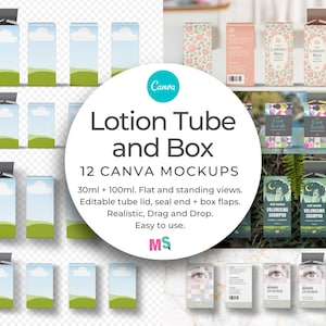 Lotion Tube und Box Canva Mockup Vorlage für Kosmetikverpackungen Hautpflege Gesicht Sonnencreme Zahnpasta Shampoo Beauty Gel Foundation Branding