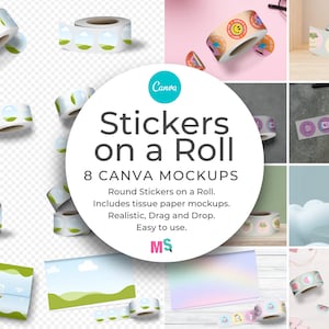 Stickers on a Roll Canva Mockups Round Label Circular Strip Tissue Paper Stationery Printable Planner Sticker Logo Branding Event Gifting