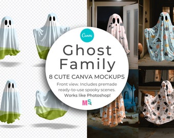 Cute Ghost Family Mockup for Canva Halloween Spooky Pattern Mockup Greeting Card Wall Art Printable Trick or Treat Works Like Photoshop