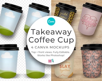 Einweg-Kaffeetasse Canva Smart Mockup für Muster und Designs auf Papier zum Mitnehmen Trinkbecher für Grafikdesigner und Sublimationsdruck