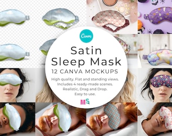 Satin Sleep Mask Canva Mockup for Textile Fabric Surface Pattern Design Editable Customisable Cosmetic Silk Eye Face Apparel Realistic