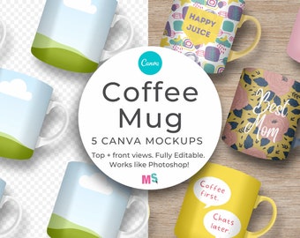 Keramik Kaffeetasse Smart Mockup Canva Vorlage Cup Wrap Design Ziehen und ablegen Trinkgeschirr Bearbeitbar 8 Unze 11 Unze Bündel Anpassbar für Sublimation