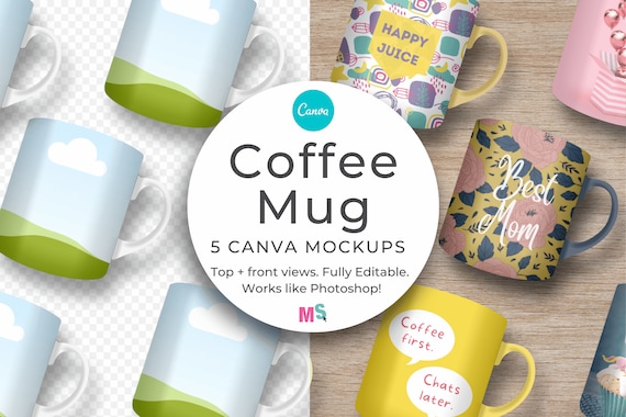 Ceramic Coffee Mug Smart Mockup Canva Template Cup Wrap Design Drag and Drop Drinkware Editable 8oz 11oz Bundle Customisable for Sublimation