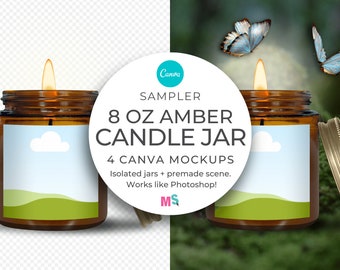 Brown Candle Jar Mockup Canva Template 8oz Square Label