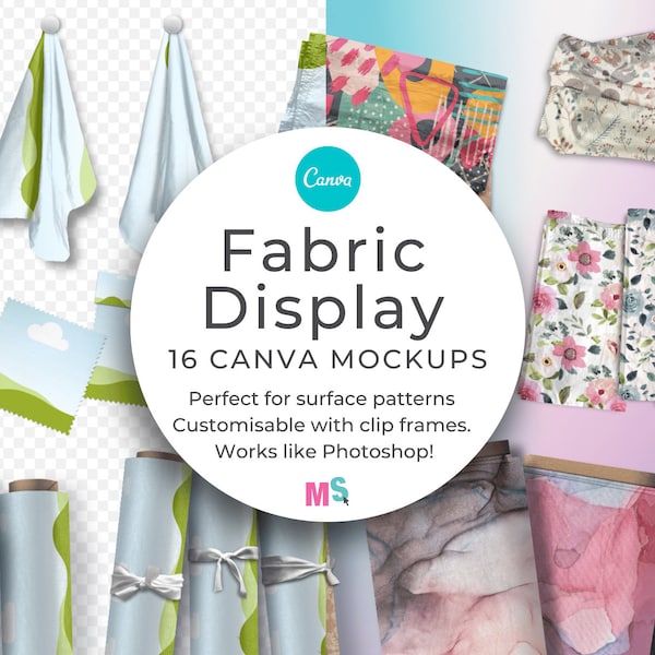 Fabric Display Mockups for Canva Textile Mockups Surface Pattern Mockups Fabric Design Mockups Works like Photoshop